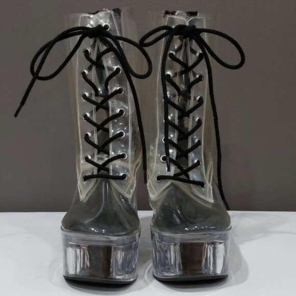 💥KILLER BOOTS!💥DOLLS KILL CURRENT MOOD TRANSPARENT PLATFORM LACE -UP BOOTS - Picture 7 of 16